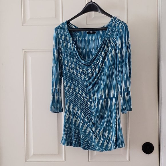 Blue Blouse with Asymmetrical, Draping Neckline by TART - Picture 3 of 6
